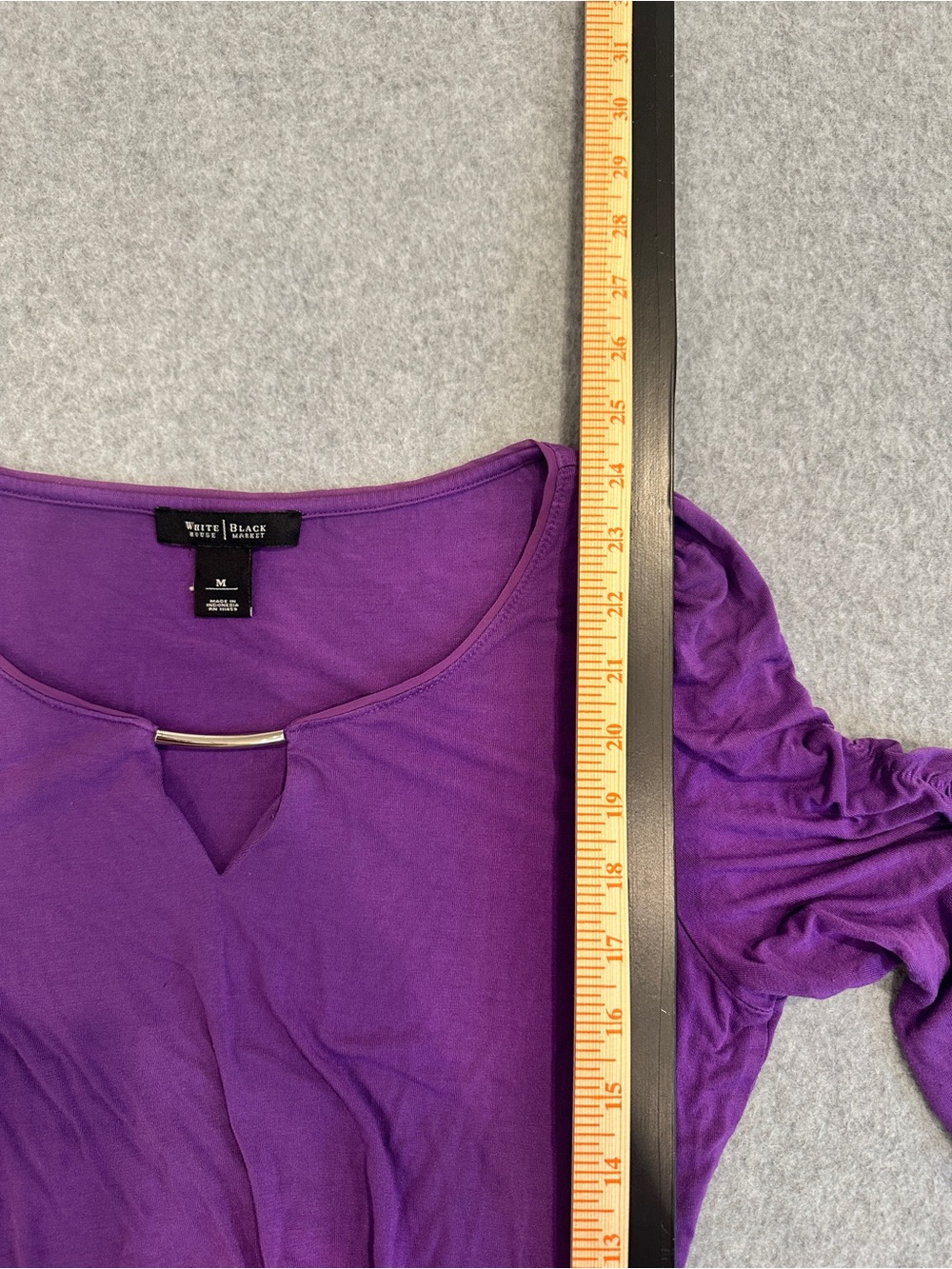 White House Black Market Purple V-Neck Puff Sleeve Top - Picture 6 of 8